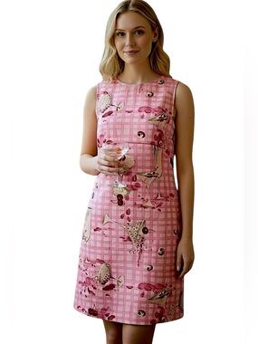 Urban Outfitters Retro 60’s Pink Gingham Martini Cocktail Print Shift Dress XS